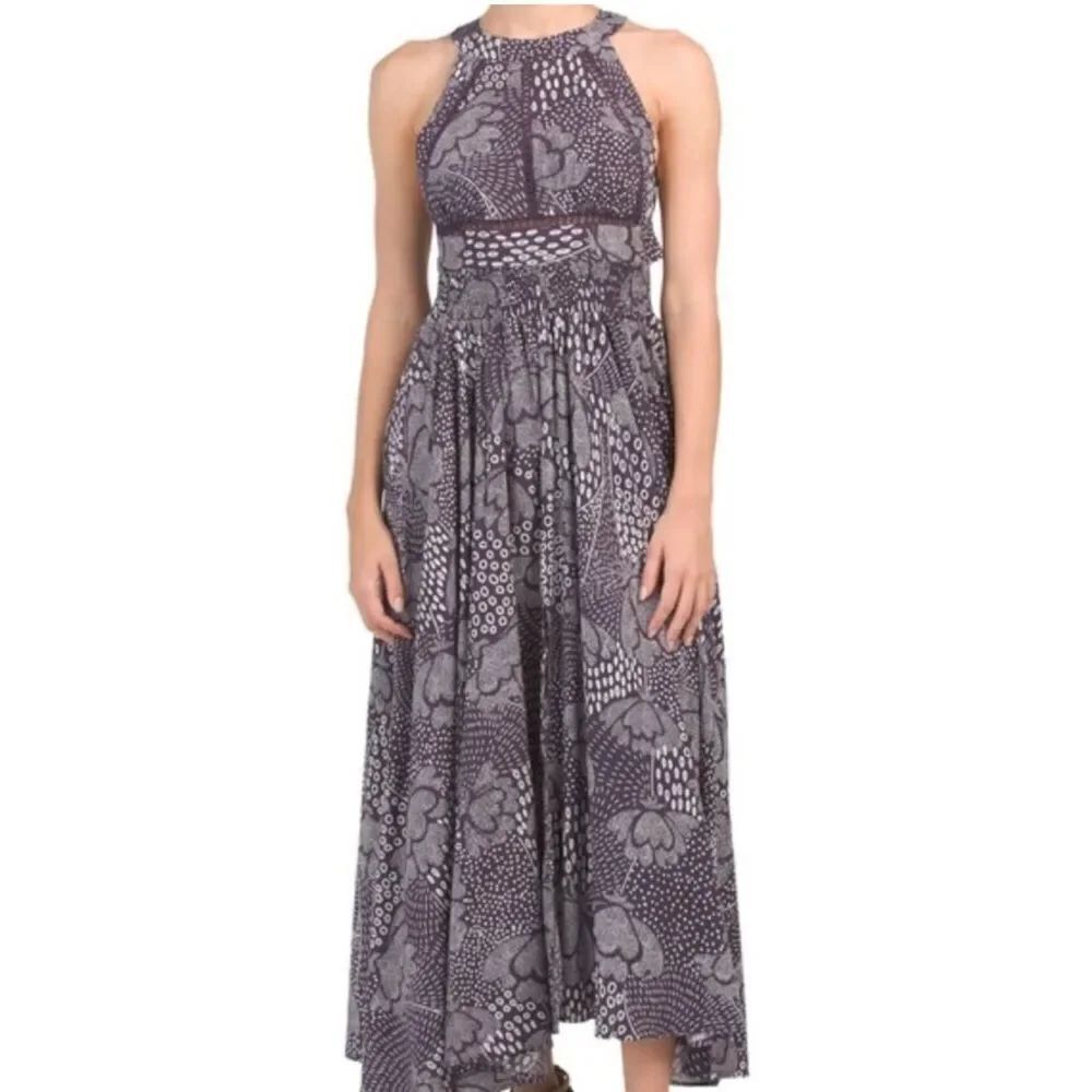 Abel The Label Blue/White Halter Maxi Dress Size Large